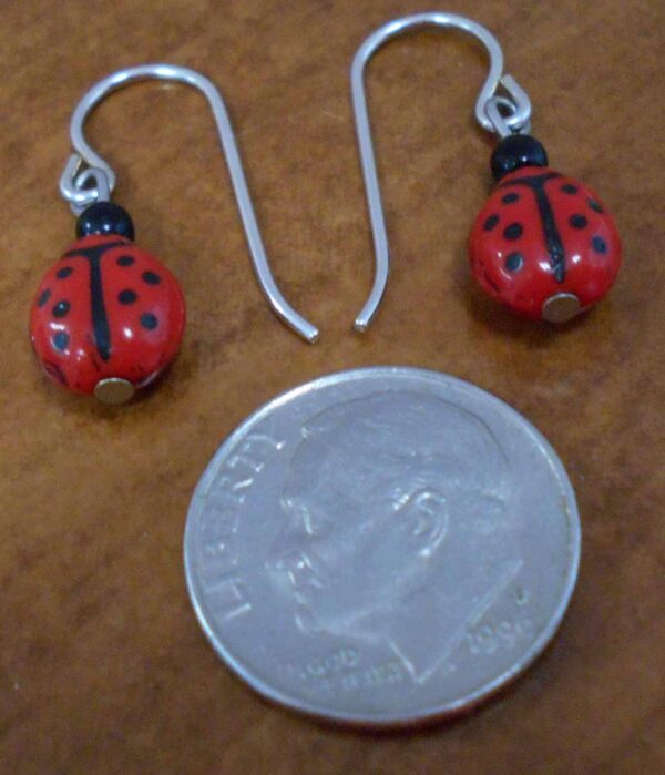 red and black ladybug bead Sienna Sky earrings with dime