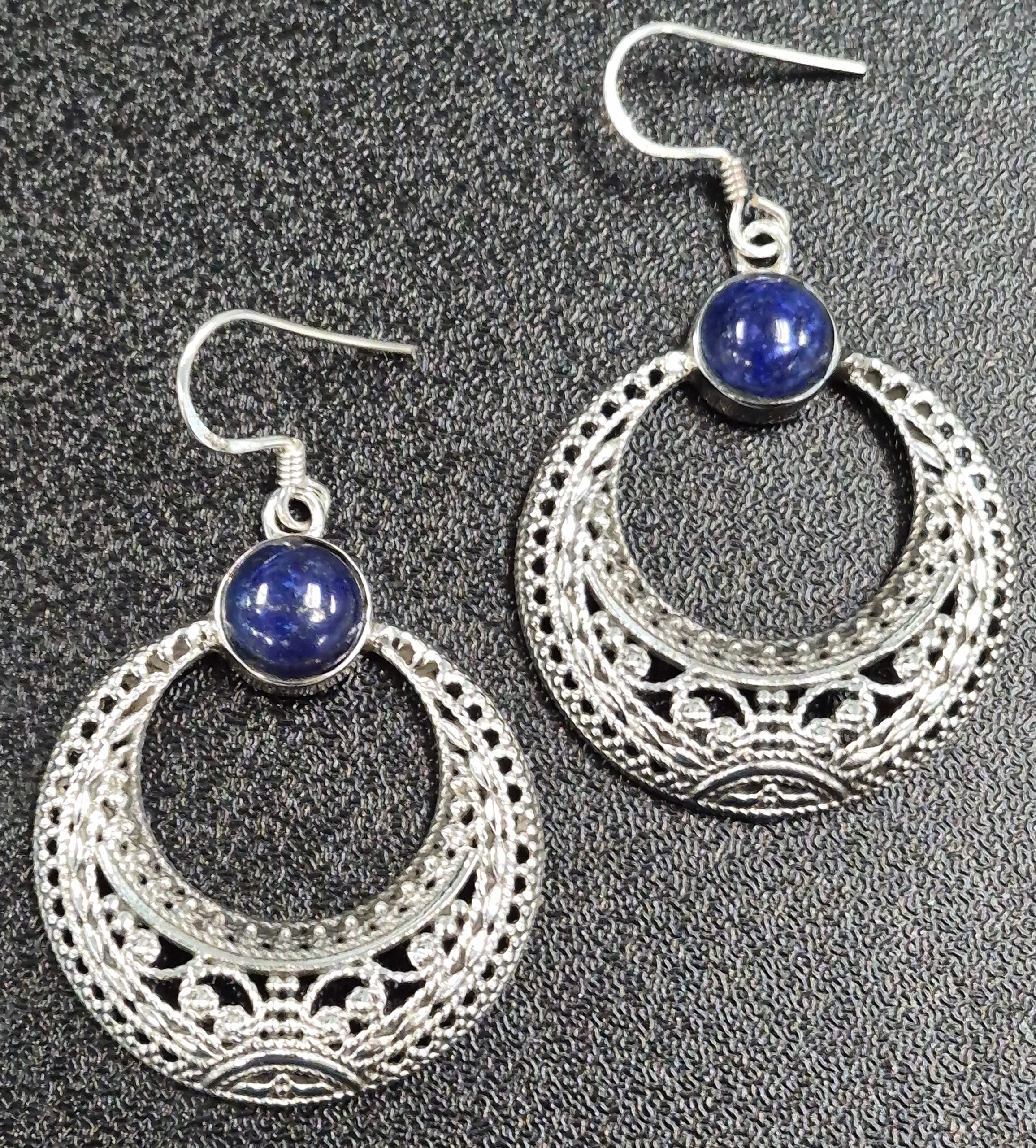 Dark blue Lapis Lazuli and sterling silver earrings