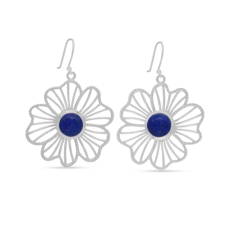 Sterling Silver Large Flower earrings with lapis lazuli gemstone centers