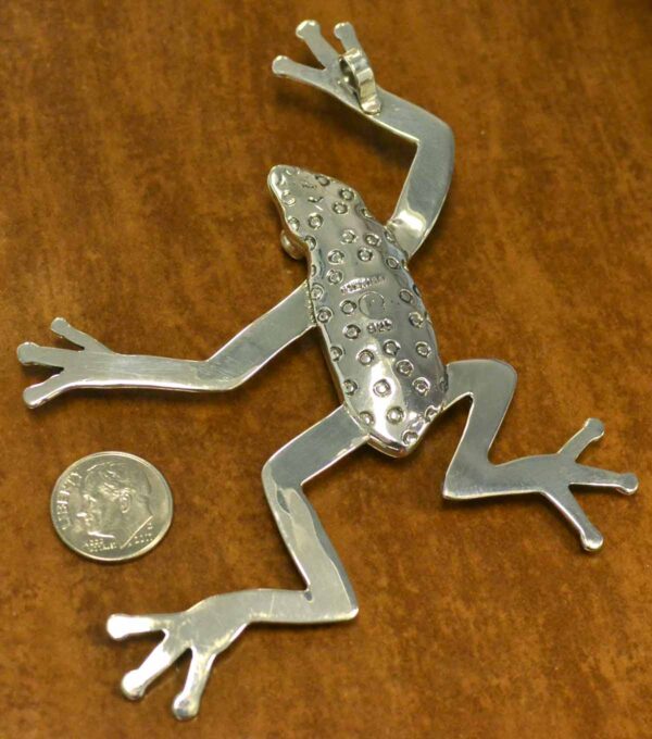 Handmade blue opal and .925 sterling silver large frog pendant back view
