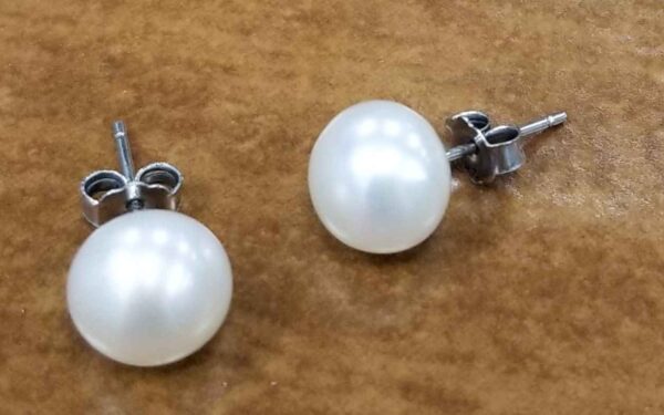 large fresh water pearl and sterling silver stud earrings