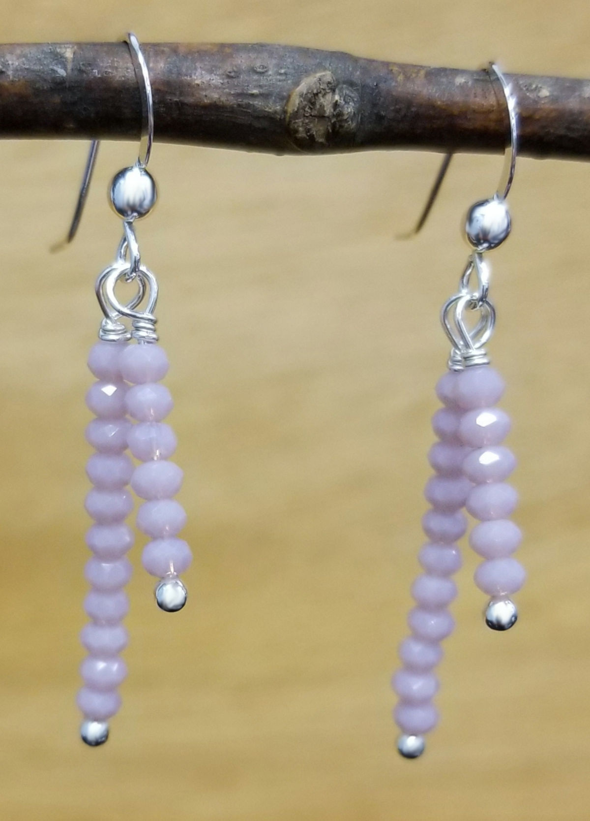 light lavender tiny faceted art glass and sterling silver handmade dangle earrings