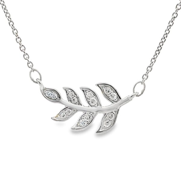 diamond and sterling silver dainty leaf necklace