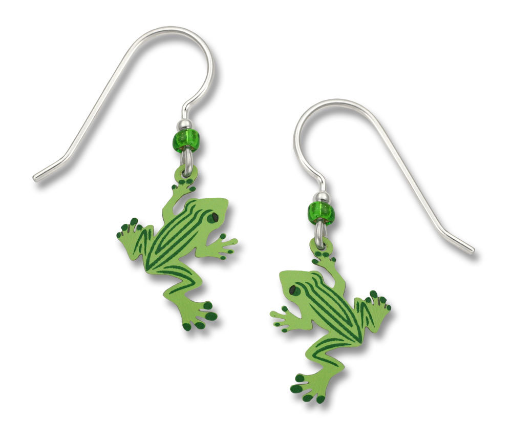 striped green frog earrings by Sienna Sky for Left Hand Studios