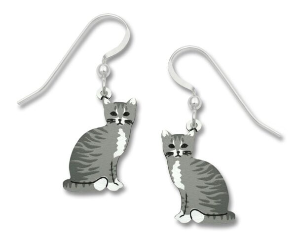 Gray tabby cat earrings with sterling silver ear-wires