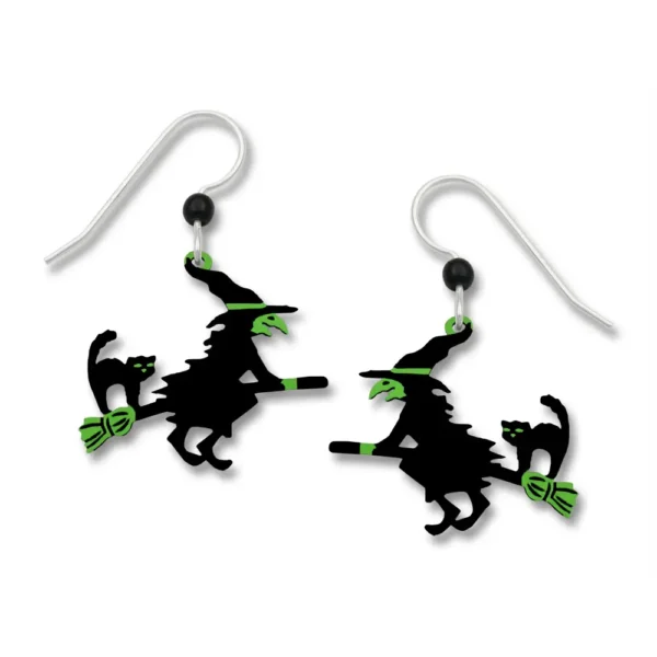 green witch earrings with sterling silver ear-wires