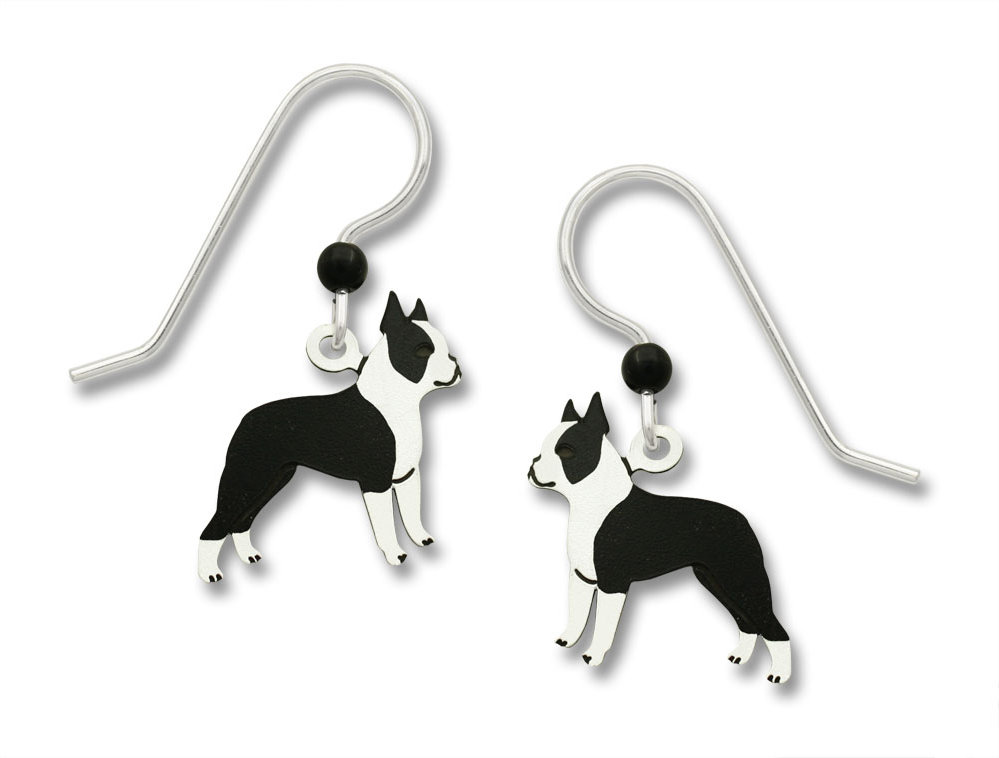 Boston Terrier dog earrings with sterling silver earwires