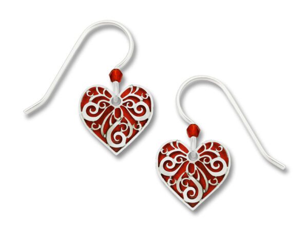 red heart filigree earrings