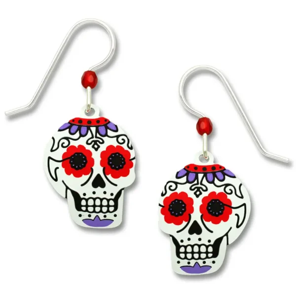 purple and red sugar skull earrings with sterling silver ear-wires
