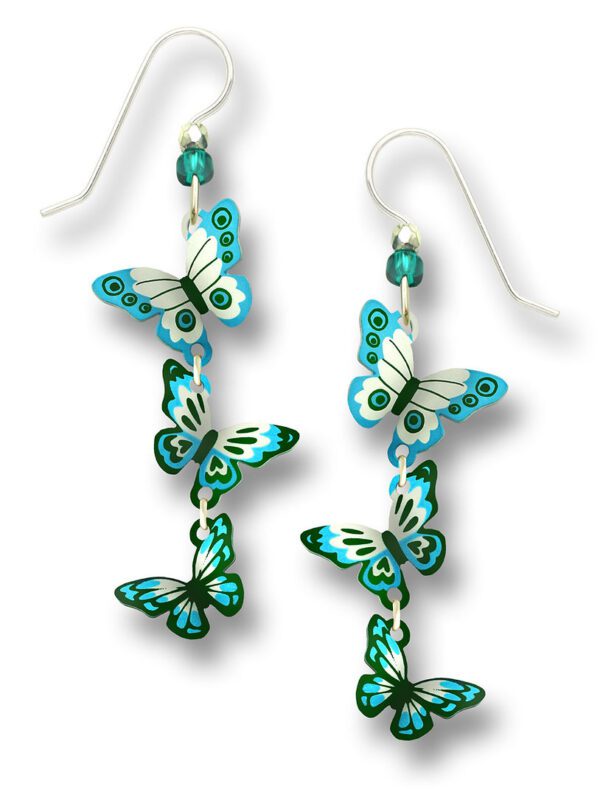 blue and white triple butterfly earrings