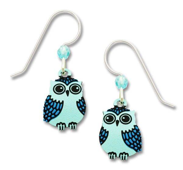 teal and blue owl earrings with sterling silver ear-wires
