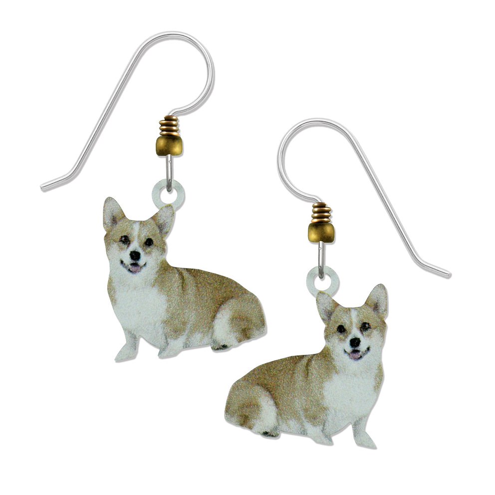 Corgi dog earrings with sterling silver earwires