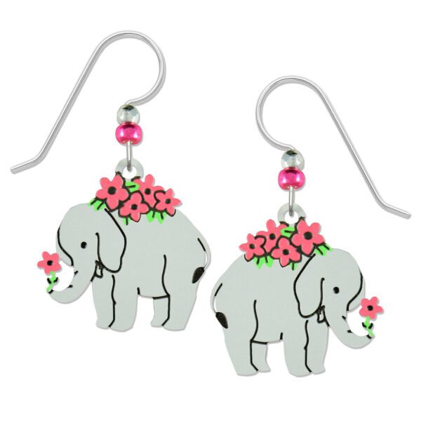 elephant with pink flower earrings