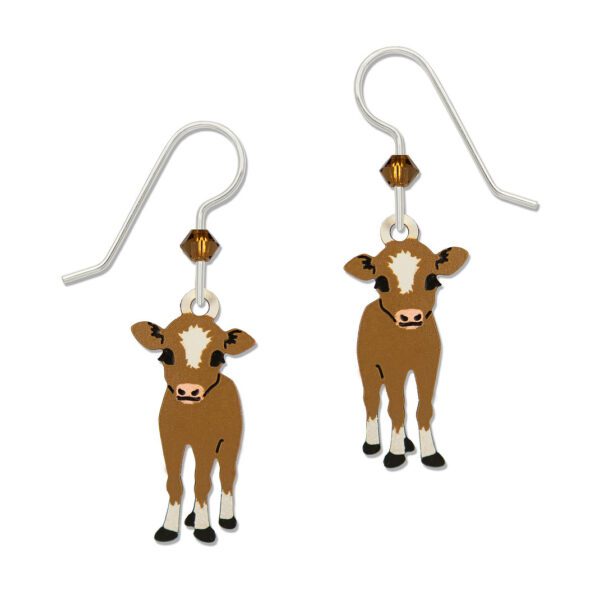 baby calf cow earrings with sterling silver ear-wires