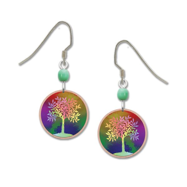 colorful tree of life earrings with sterling silver ear-wires