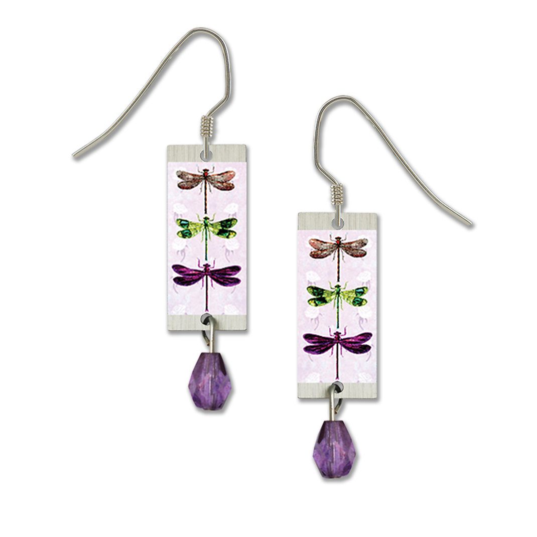 purple and green dragonfly earrings