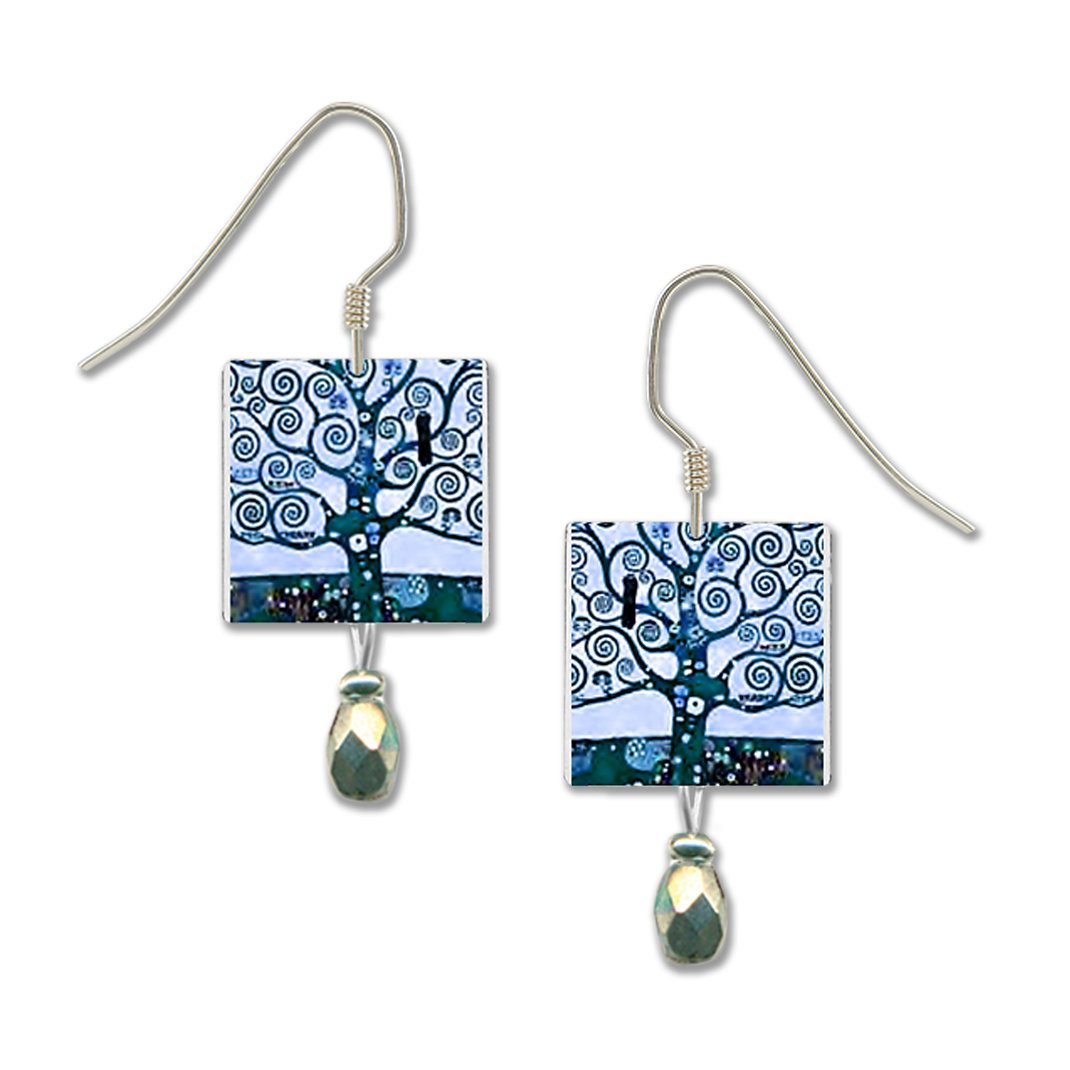 blue tree of life earrings with sterling silver ear-wires
