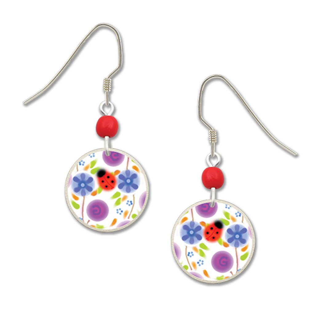 ladybug and flower earrings with sterling silver earwires