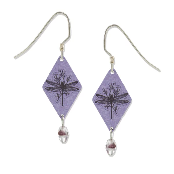purple dragonfly earrings with sterling silver ear-wires