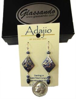 Dark Blue and silvertone swirl adajio earrings