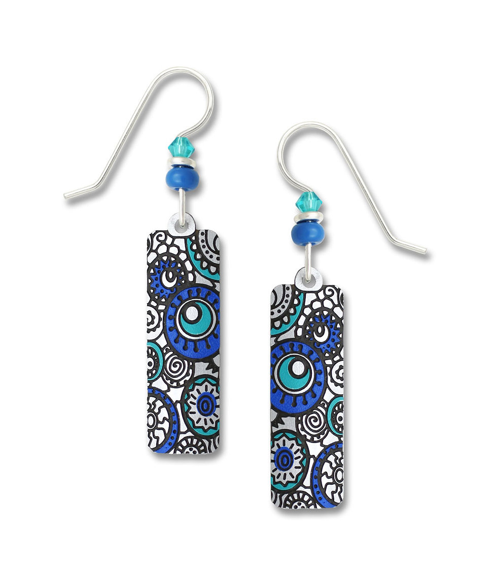Dark blue, teal, and metallic gray earrings with sterling silver earwires