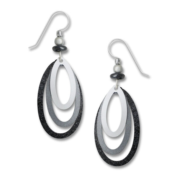 white, gray, and black drop earrings