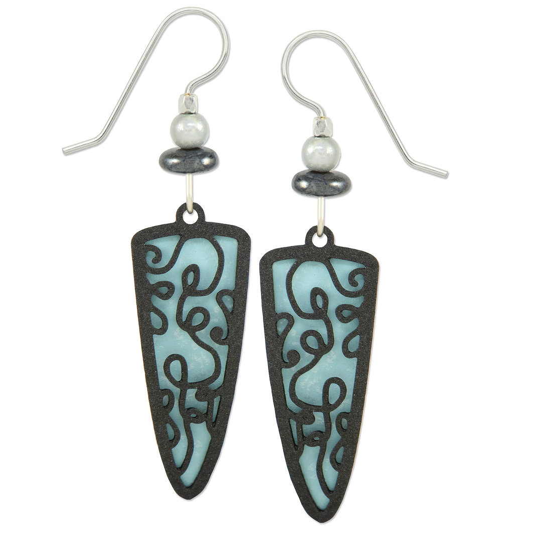 light blue and black swirl earrings