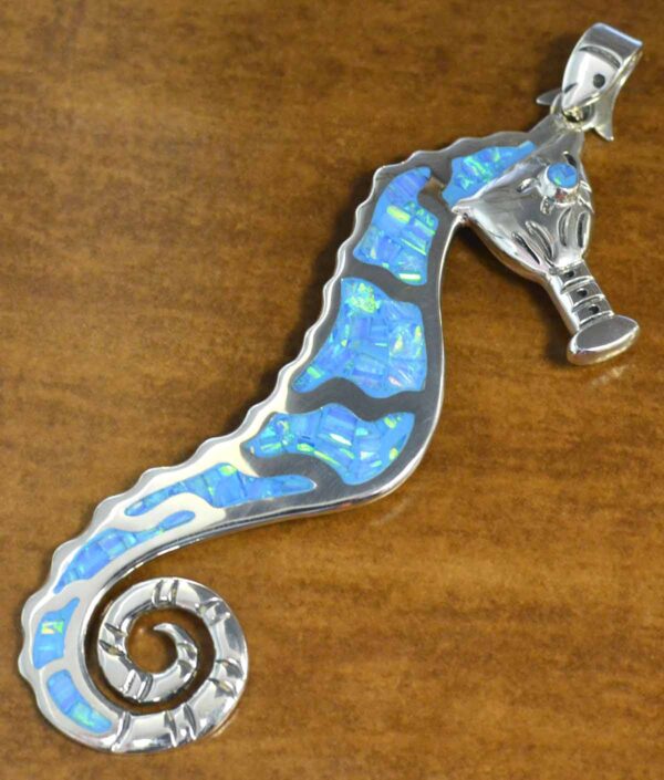blue opal seahorse and sterling silver pendant