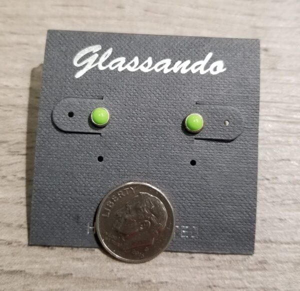 light green and sterling silver stud earrings with dime for scale