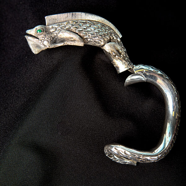 Handmade detailed sterling silver iguana cuff statement bracelet opened