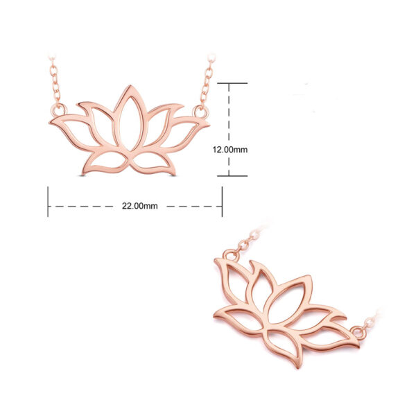 rose gold plated lotus flower necklace with size info