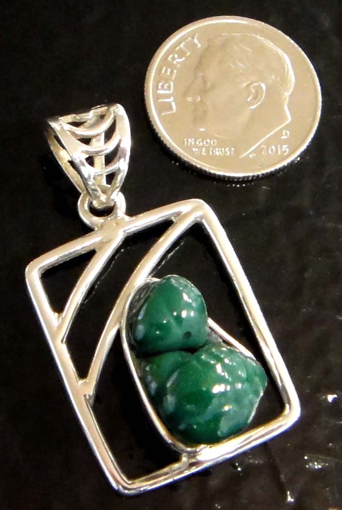 Raw malachite and sterling silver handmade pendant