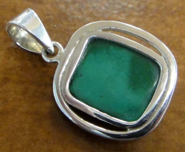 Raw green malachite and silver pendant back