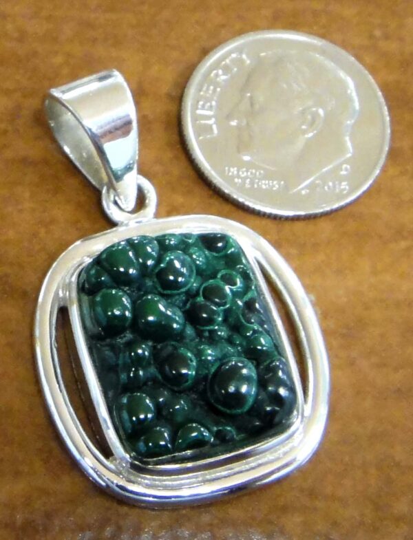 Raw green malachite and sterling silver pendant