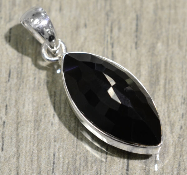 marquise shaped black onyx and sterling silver pendant