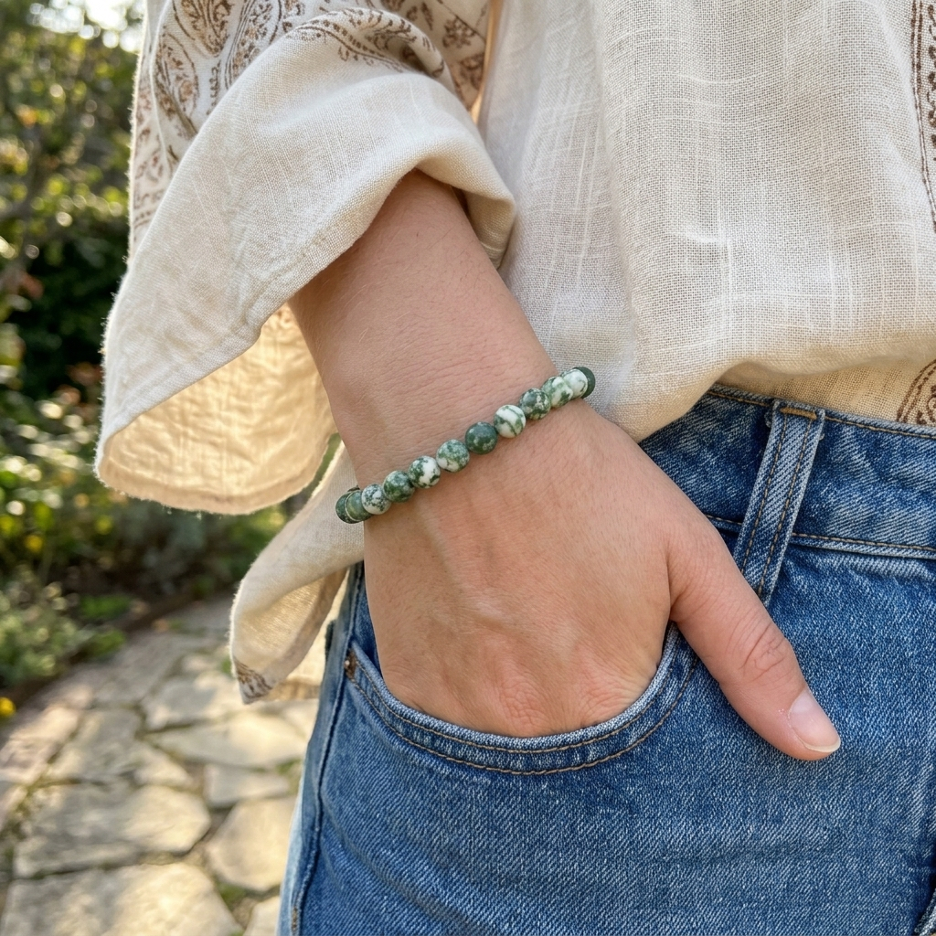 matte green spotted jasper bracelet