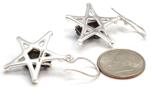 Back of meteorite earrings with dime to help show scale