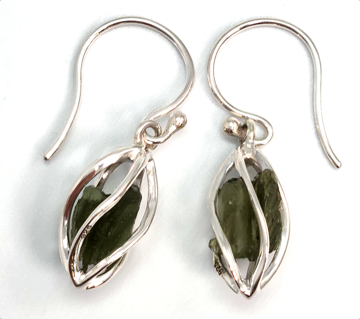 Moldavite cage set earrings by Starborn Creations