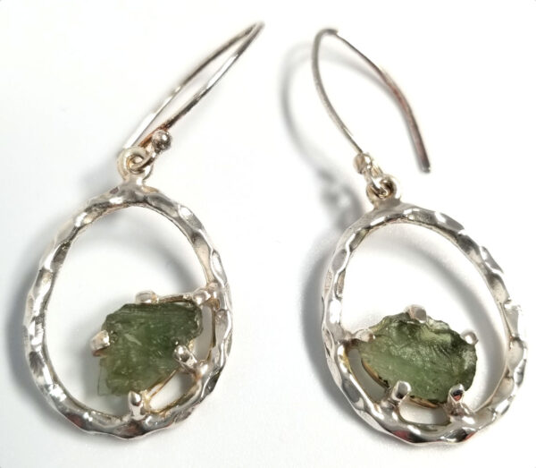 Moldavite and sterling silver earrings