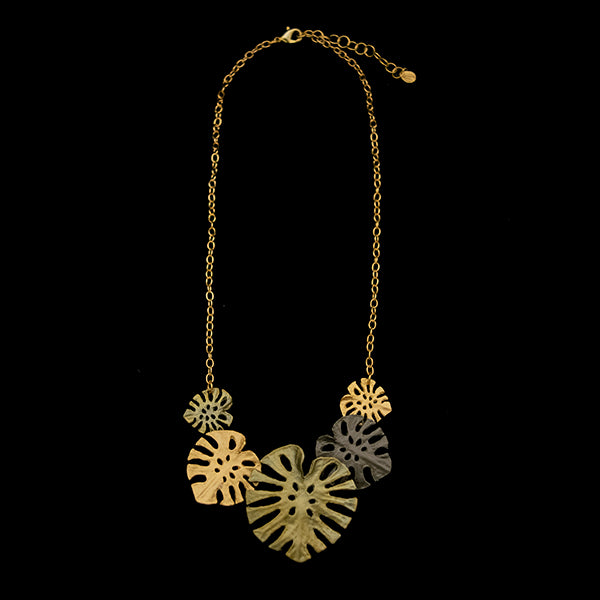 Michael Michaud Tri-color Monstera Leaf necklace