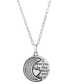 Moon necklace with phrase "I love you to the moon and back"