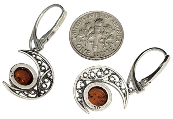 backside of amber moon earrings with dime for size comparison