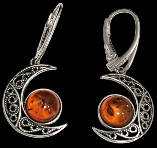 Baltic amber and sterling silver moon earrings