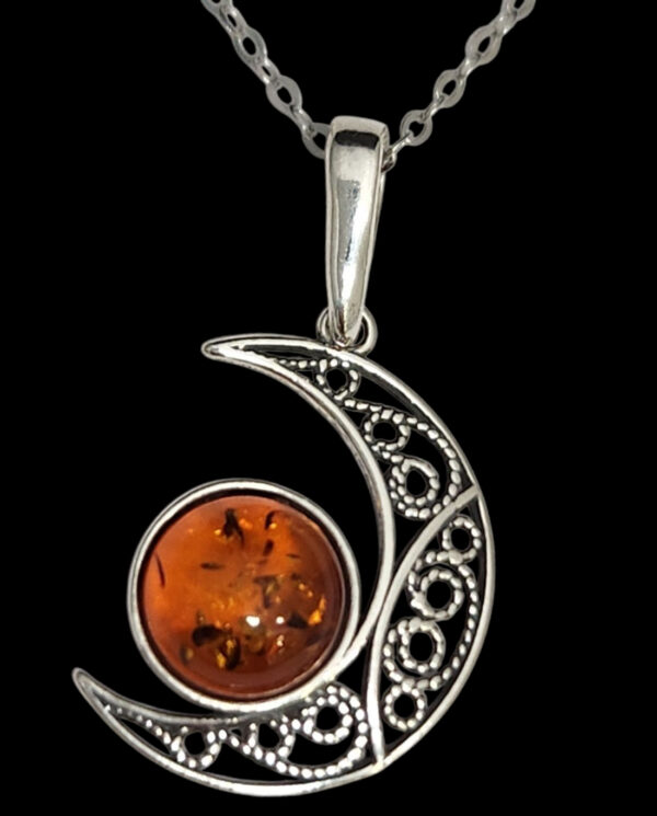 Sterling Silver and Baltic Amber Moon necklace