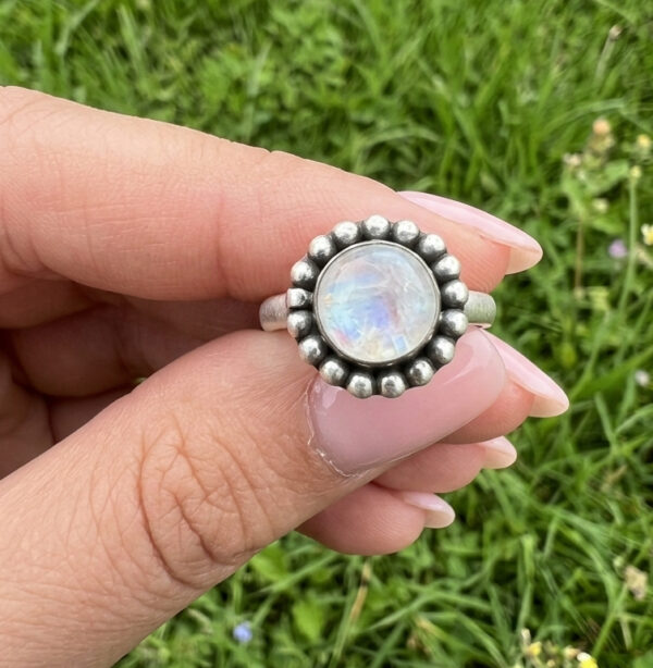 rainbow moonstone and sterling silver ring size 8