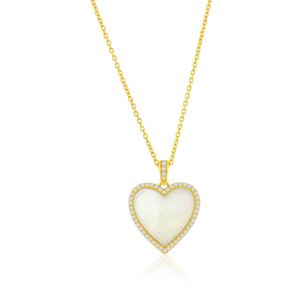 mother of pearl shell necklace with cubic zirconia accents