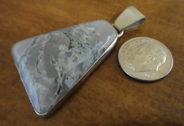 moss agate pendant with dime for size