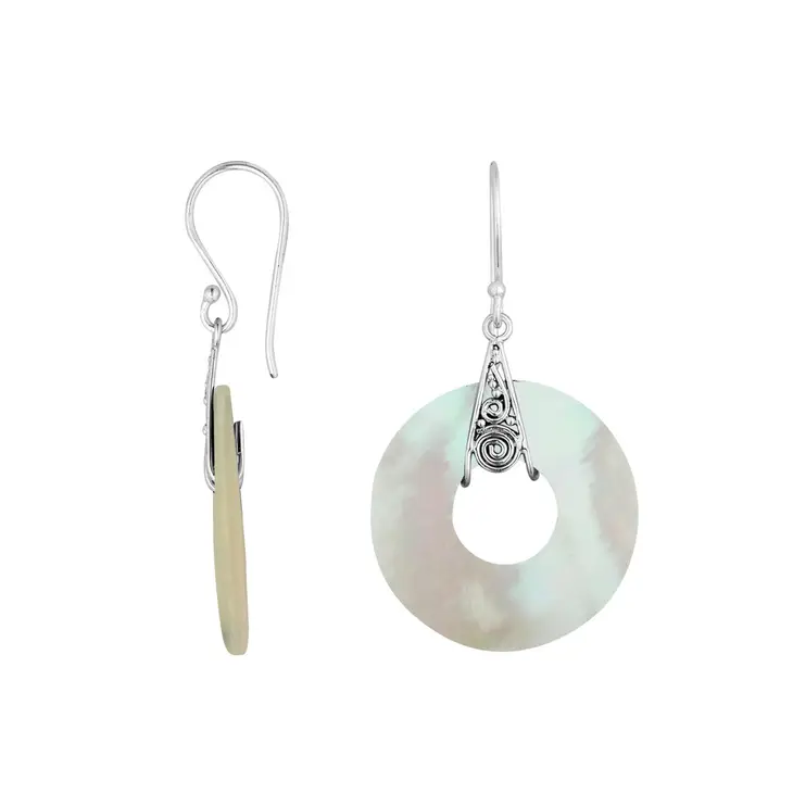 White mother of pearl shell and sterling silver earrings