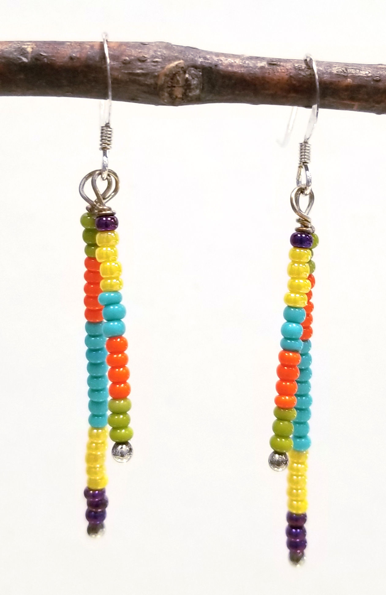 Handmade Czech Glass Bead Dangle Earrings – Sterling Silver Hooks, Multicolor, 3-4 Inch Drop, USA Made