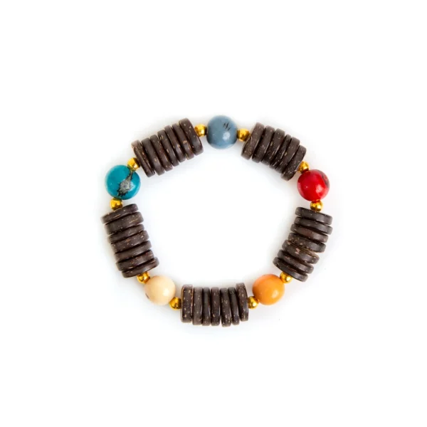 Recycled coconut shell and multicolor açaí berries bracelet